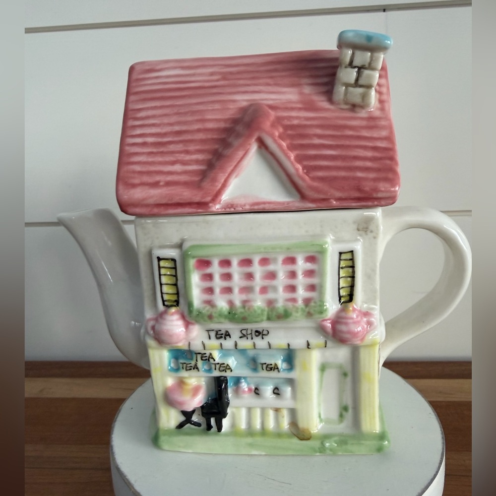 Tea Shop Shaped Ceramic Teapot Cottage Decor - Picture 1 of 7